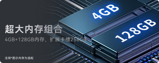 超大内存組合，4GB+128GB内存，擴展卡槽256GB